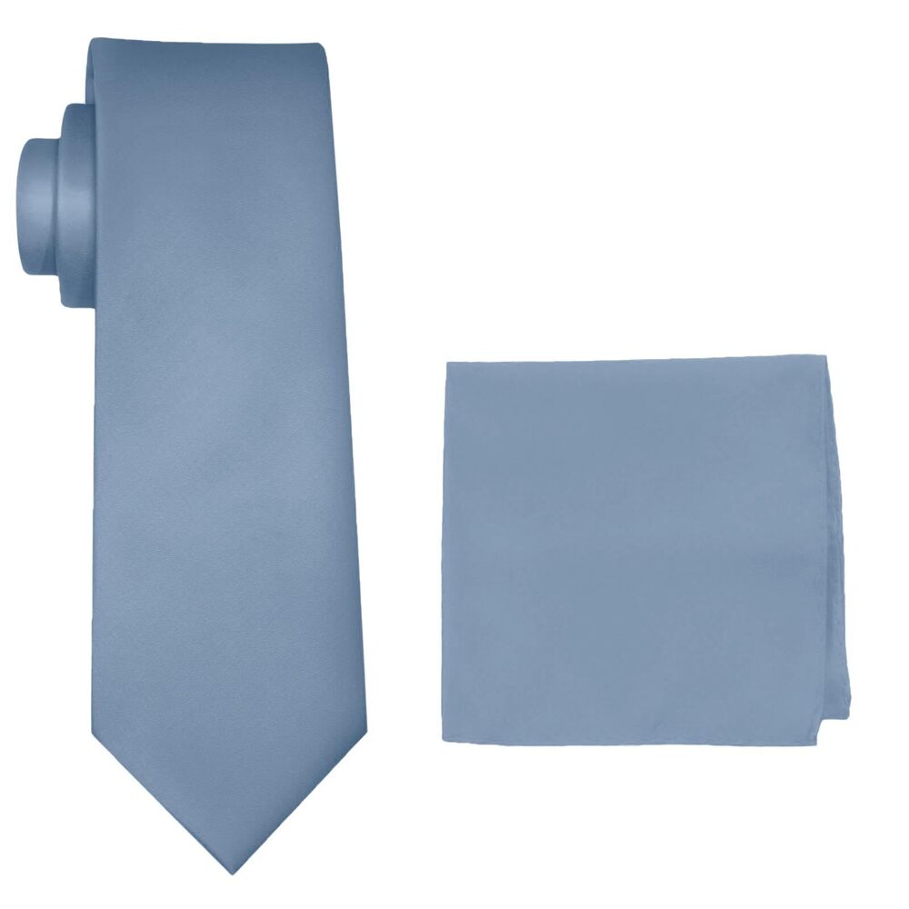 2043 Dusty Blue Tie Solid Necktie and Pocket Square Set Formal Business
